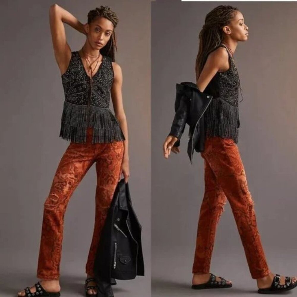 Anthropologie Pilcro $160 The Slim Boyfriend Crop Jeans Abstract Boho size 28